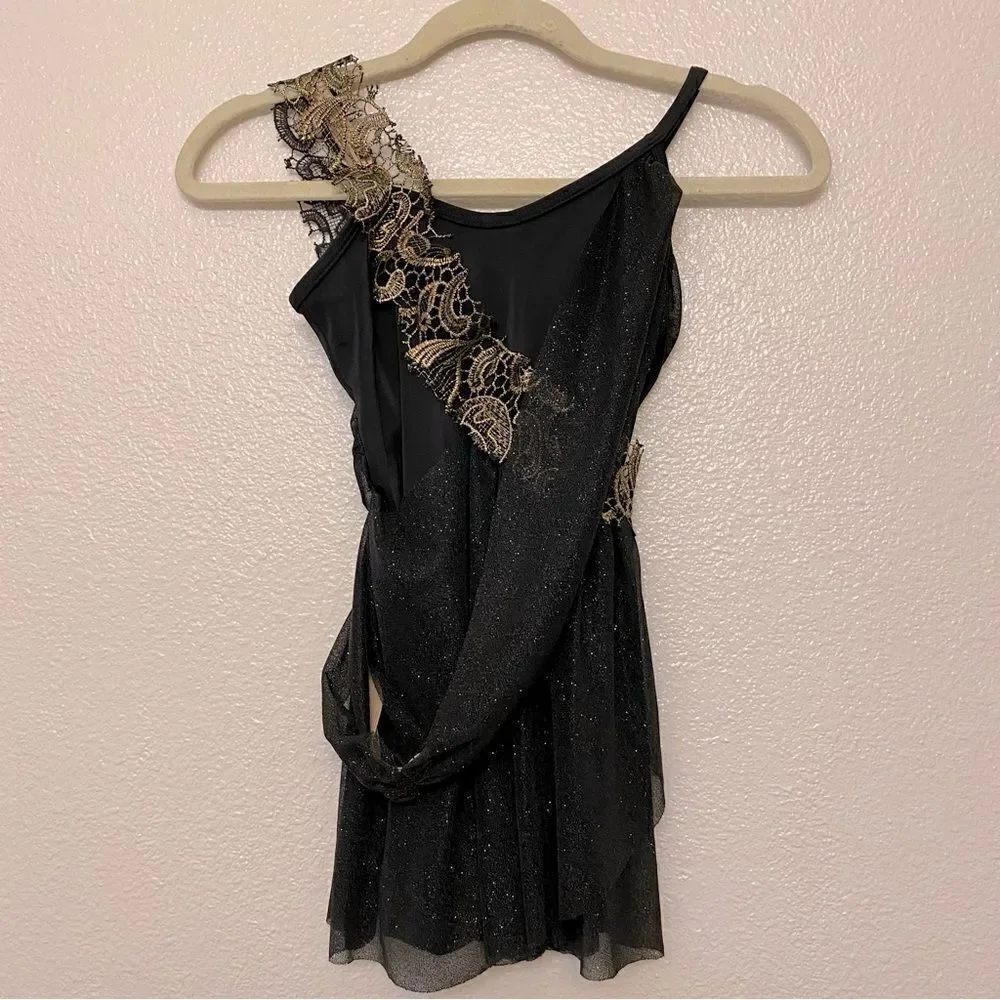 WEISSMAN Balera Dance Costume black drape dress Leotard D7278 child MC